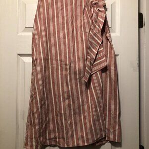 club Monaco women's new red stripe linen blend wrap midi skirt size: 2